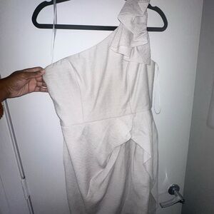 BCBGMaxAzria White One-Shoulder Ruffle Dress